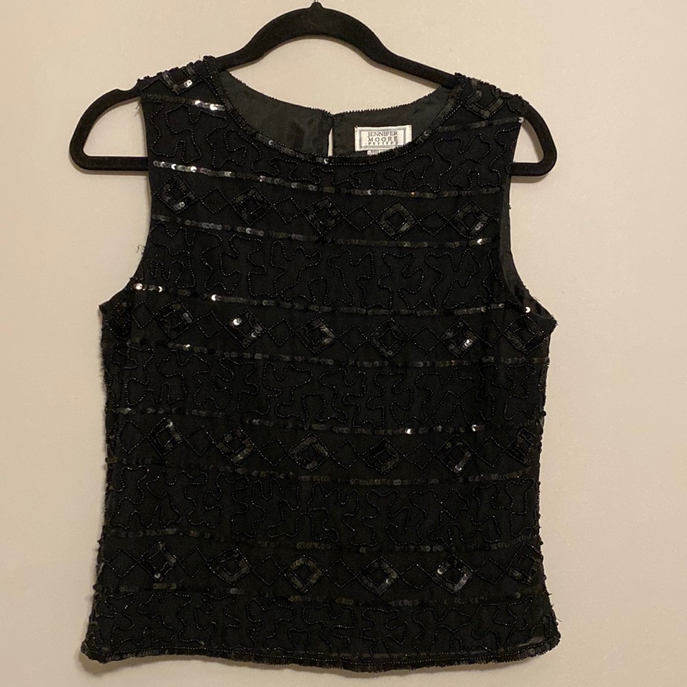 Jennifer More vintage black beaded sleeveless blouse